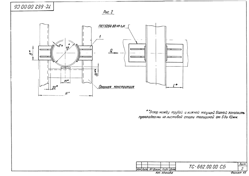 Техническая документация опор неподвижных двухупорных усиленных ТС-662