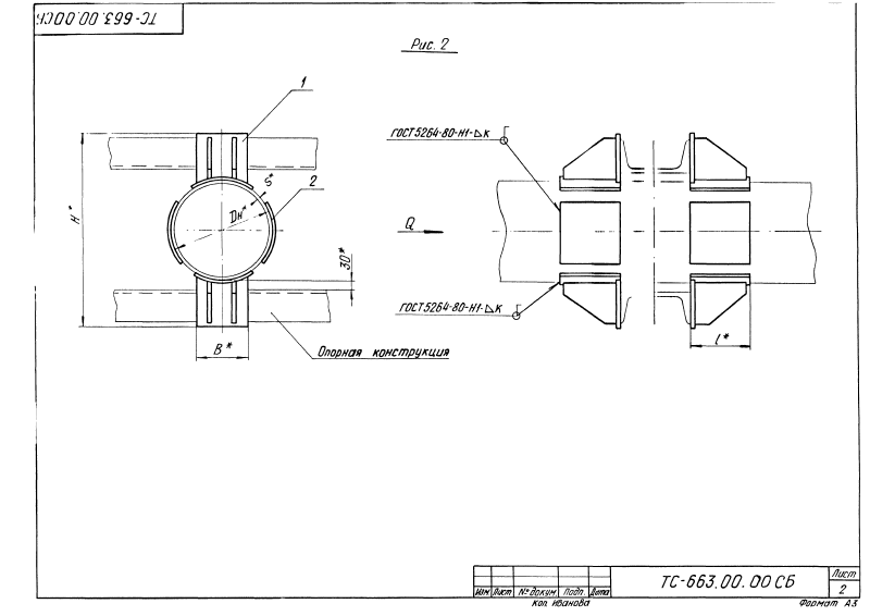 Техническая документация опор неподвижных двухупорных усиленных ТС-663