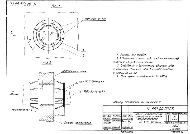 Техническая документация опор неподвижных щитовых усиленных ТС-667